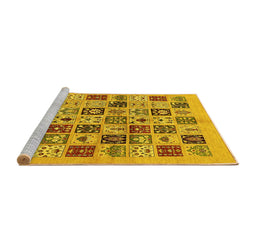 Sideview of Machine Washable Oriental Yellow Modern Rug, wshabs644yw