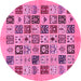 Round Machine Washable Oriental Pink Modern Rug, wshabs644pnk