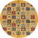 Round Abstract Saffron Yellow Oriental Rug, abs644