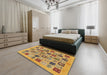 Machine Washable Abstract Saffron Yellow Rug in a Bedroom, wshabs644