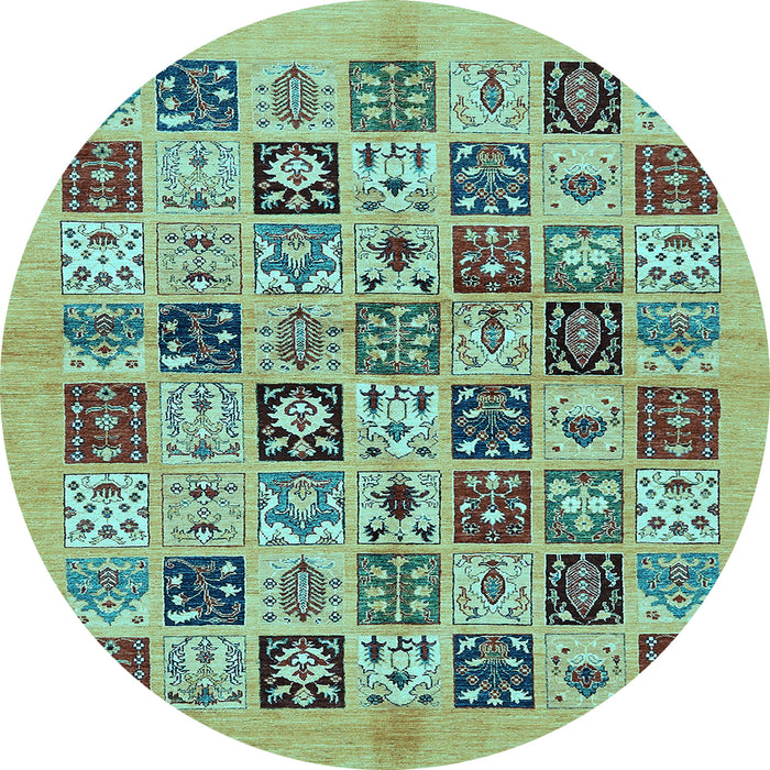 Round Machine Washable Oriental Light Blue Modern Rug, wshabs644lblu