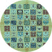 Round Machine Washable Oriental Light Blue Modern Rug, wshabs644lblu