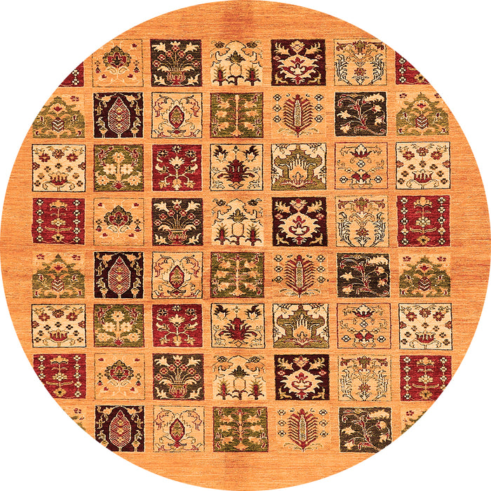 Round Machine Washable Oriental Orange Modern Area Rugs, wshabs644org
