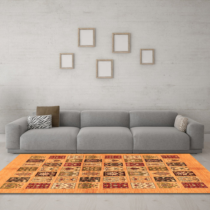 Machine Washable Oriental Orange Modern Area Rugs in a Living Room, wshabs644org