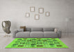 Machine Washable Oriental Green Modern Area Rugs in a Living Room,, wshabs644grn