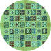 Round Machine Washable Oriental Turquoise Modern Area Rugs, wshabs644turq