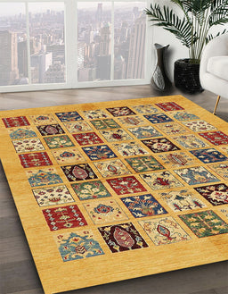 Machine Washable Abstract Saffron Yellow Rug in a Family Room, wshabs644