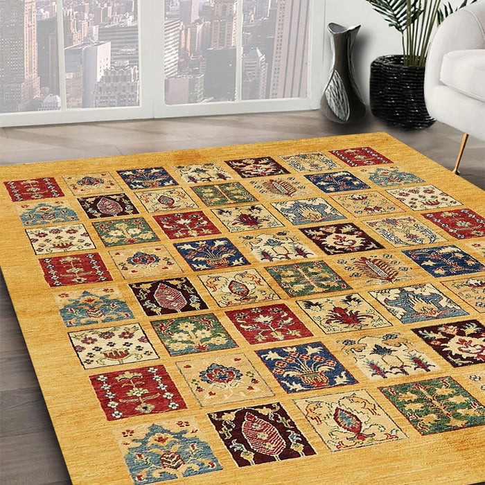 Machine Washable Abstract Saffron Yellow Rug in a Family Room, wshabs644
