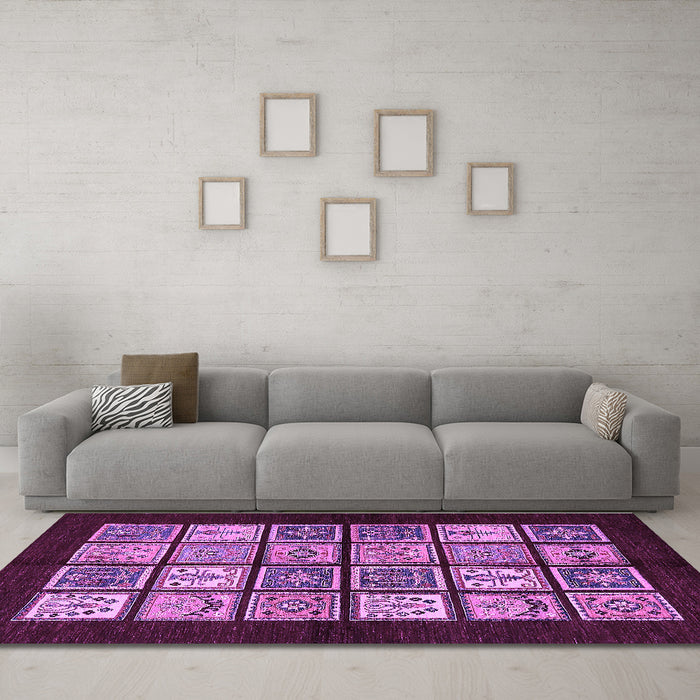 Machine Washable Oriental Purple Modern Area Rugs in a Living Room, wshabs645pur