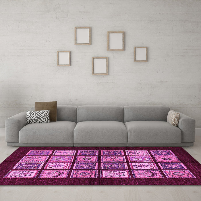 Machine Washable Oriental Pink Modern Rug in a Living Room, wshabs645pnk