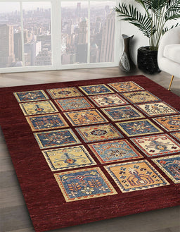 Abstract Orange Salmon Pink Oriental Rug in Family Room, abs645