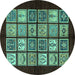 Round Machine Washable Oriental Turquoise Modern Area Rugs, wshabs645turq