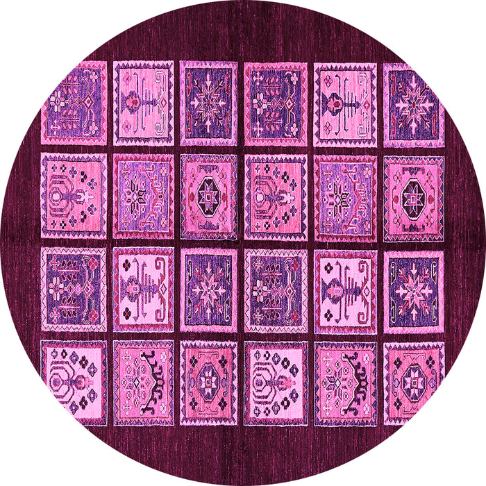 Round Machine Washable Oriental Pink Modern Rug, wshabs645pnk