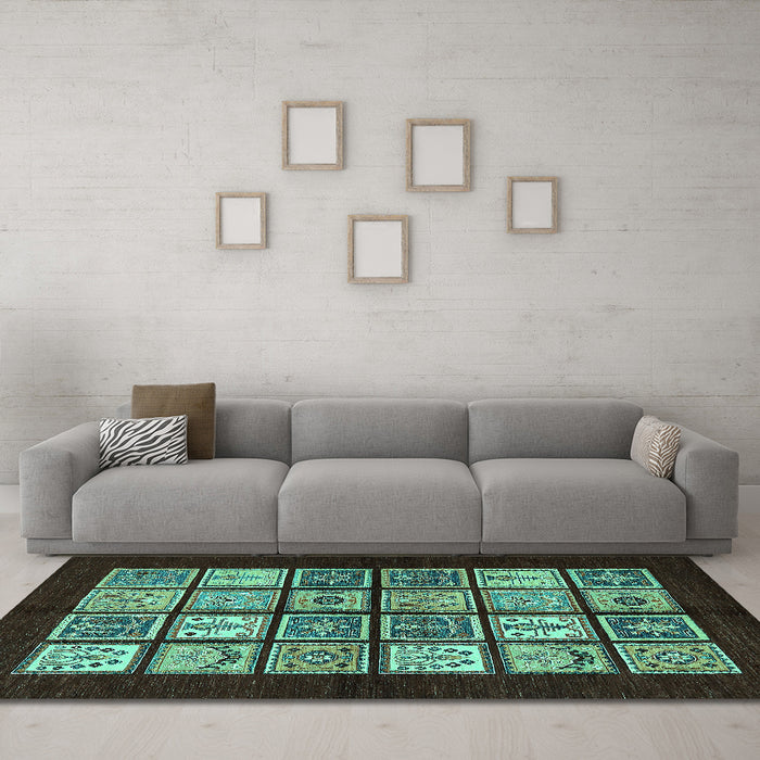 Machine Washable Oriental Turquoise Modern Area Rugs in a Living Room,, wshabs645turq