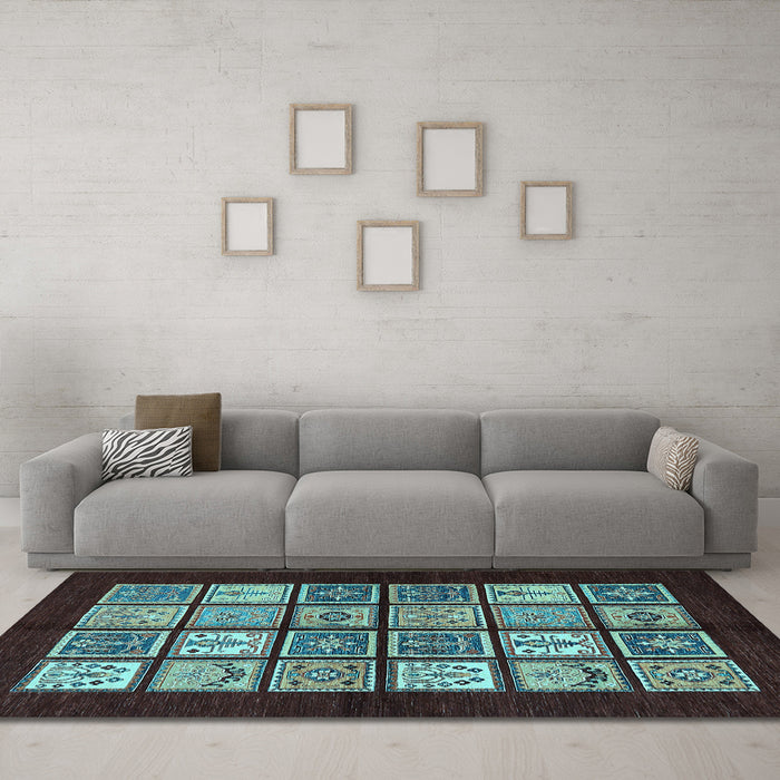 Machine Washable Oriental Light Blue Modern Rug in a Living Room, wshabs645lblu