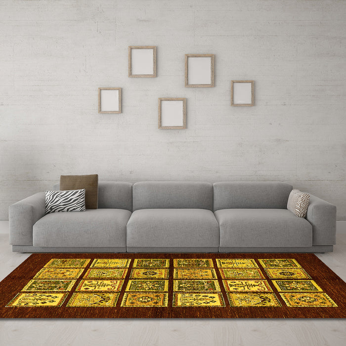 Machine Washable Oriental Yellow Modern Rug in a Living Room, wshabs645yw