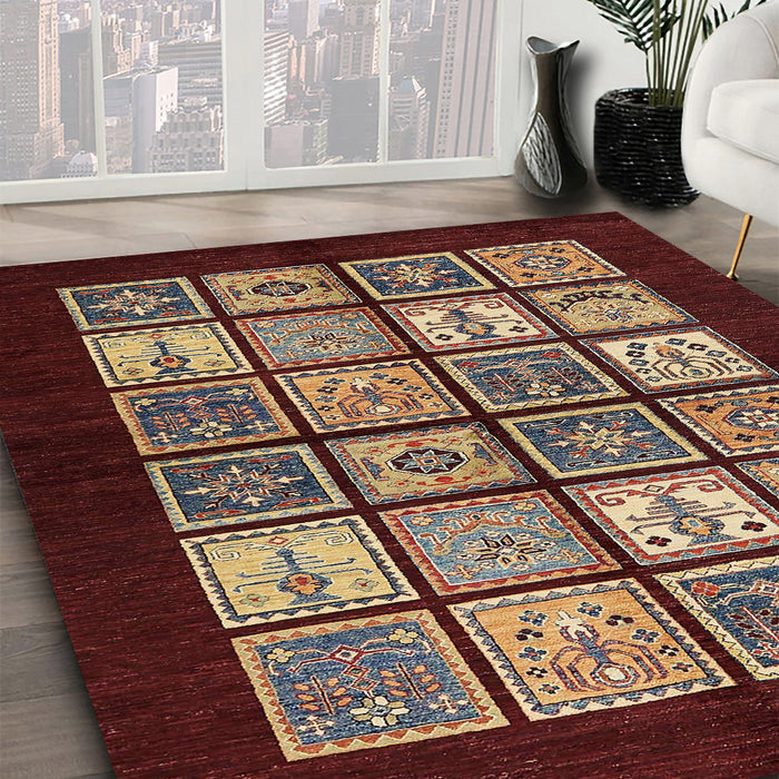 Machine Washable Abstract Orange Salmon Pink Rug in a Family Room, wshabs645