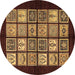 Round Machine Washable Oriental Brown Modern Rug, wshabs645brn