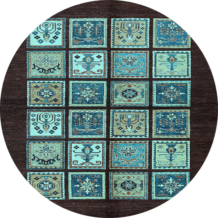 Round Machine Washable Oriental Light Blue Modern Rug, wshabs645lblu