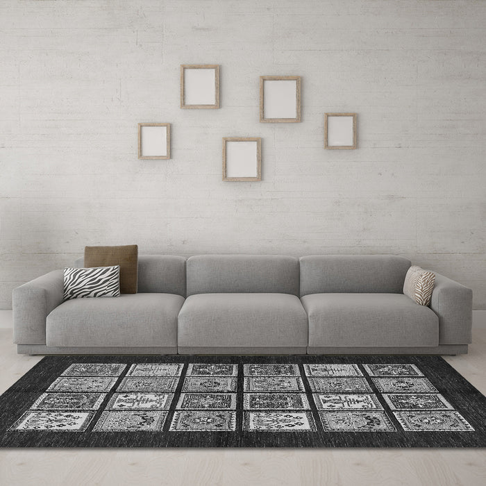 Machine Washable Oriental Gray Modern Rug in a Living Room,, wshabs645gry
