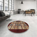 Round Machine Washable Abstract Orange Salmon Pink Rug in a Office, wshabs645