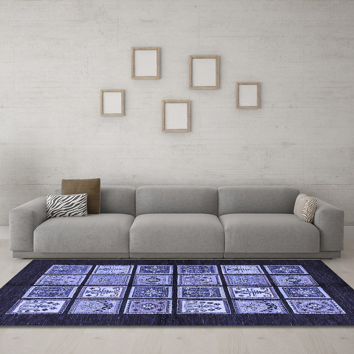 Machine Washable Oriental Blue Modern Rug in a Living Room, wshabs645blu