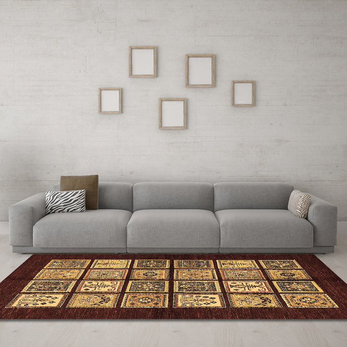 Machine Washable Oriental Brown Modern Rug in a Living Room,, wshabs645brn