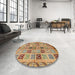 Round Abstract Red Oriental Rug in a Office, abs646