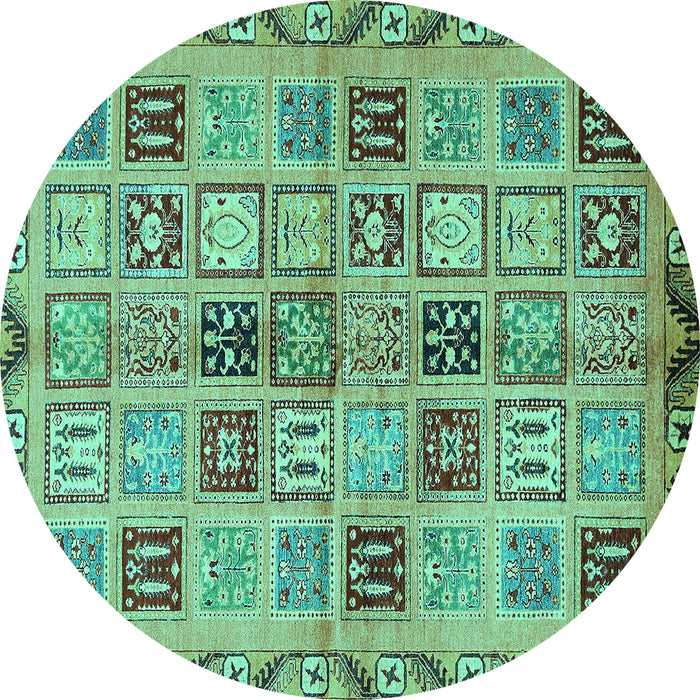 Round Machine Washable Oriental Turquoise Modern Area Rugs, wshabs646turq
