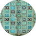 Round Machine Washable Oriental Light Blue Modern Rug, wshabs646lblu