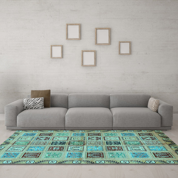 Machine Washable Oriental Light Blue Modern Rug in a Living Room, wshabs646lblu