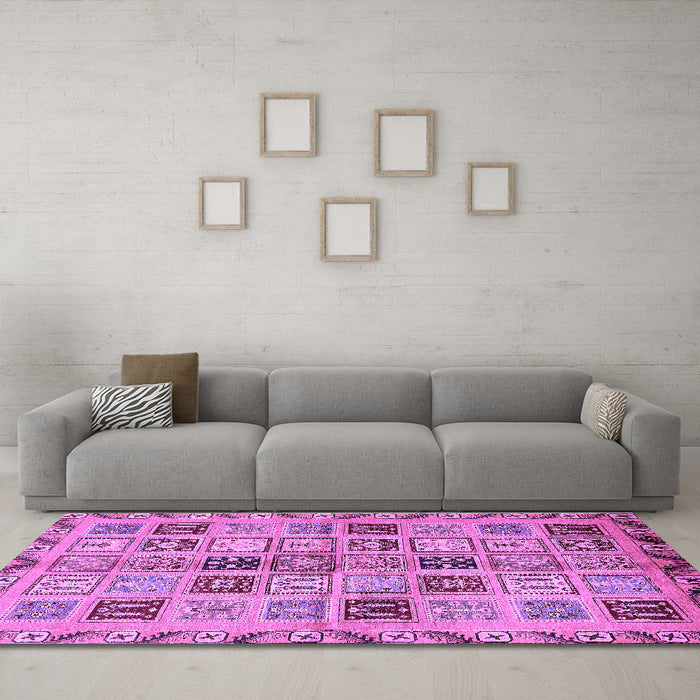 Machine Washable Oriental Purple Modern Area Rugs in a Living Room, wshabs646pur
