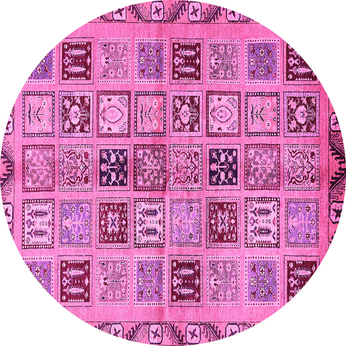 Round Machine Washable Oriental Pink Modern Rug, wshabs646pnk