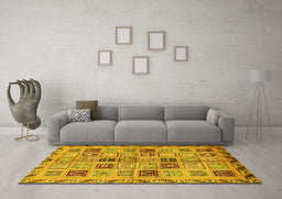 Machine Washable Oriental Yellow Modern Rug in a Living Room, wshabs646yw