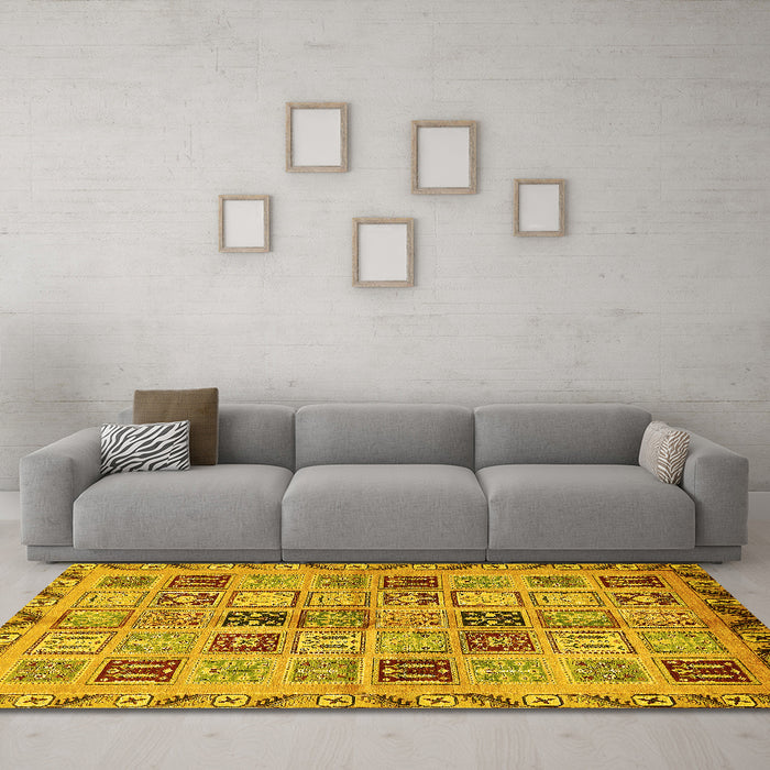 Machine Washable Oriental Yellow Modern Rug in a Living Room, wshabs646yw