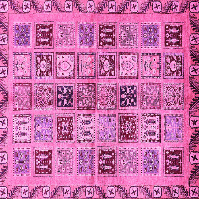 Square Machine Washable Oriental Pink Modern Rug, wshabs646pnk