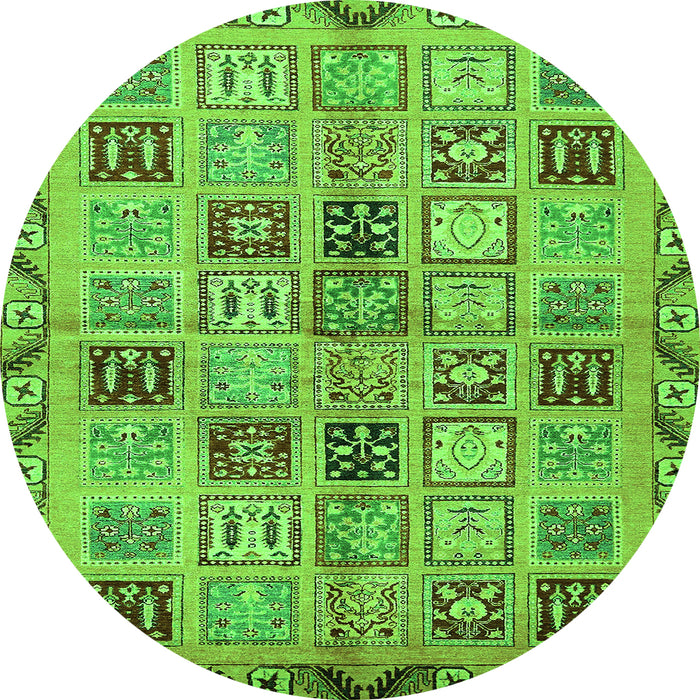 Round Machine Washable Oriental Green Modern Area Rugs, wshabs646grn