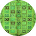 Round Machine Washable Oriental Green Modern Area Rugs, wshabs646grn