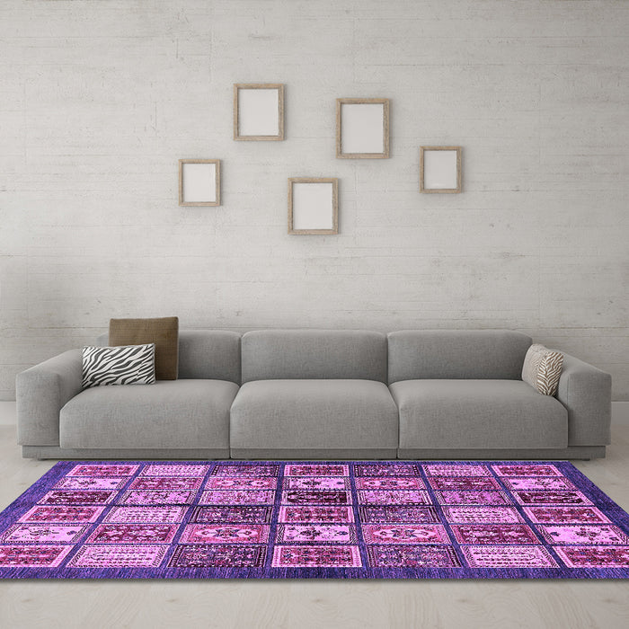 Machine Washable Abstract Purple Modern Area Rugs in a Living Room, wshabs647pur