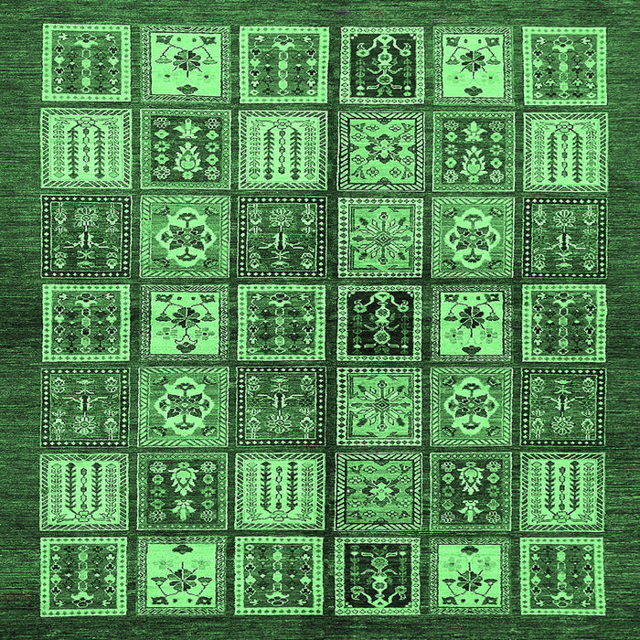 Square Machine Washable Abstract Emerald Green Modern Area Rugs, wshabs647emgrn