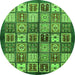 Round Machine Washable Abstract Green Modern Area Rugs, wshabs647grn