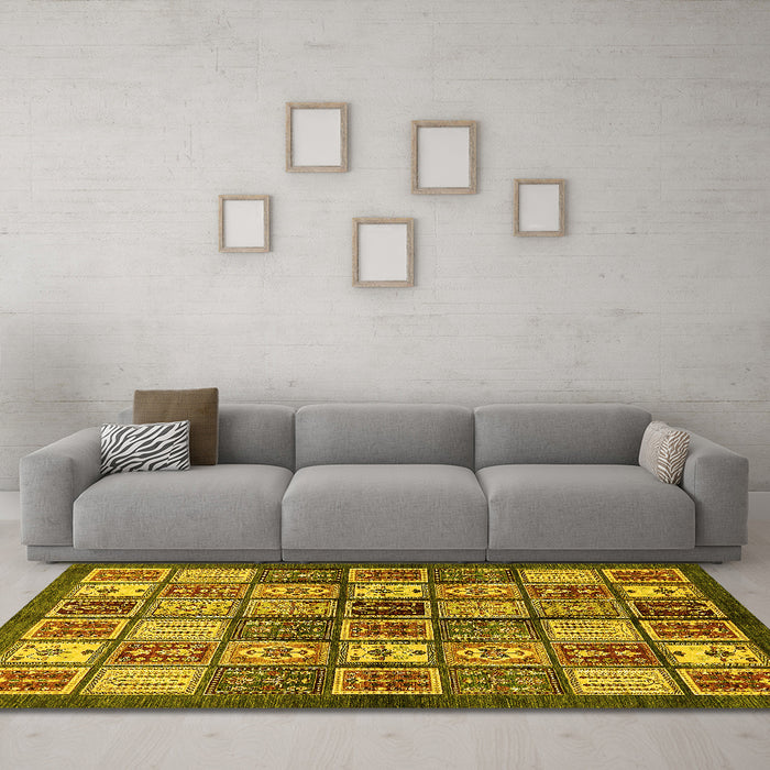 Machine Washable Abstract Yellow Modern Rug in a Living Room, wshabs647yw