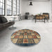 Round Machine Washable Abstract Dark Brown Rug in a Office, wshabs647