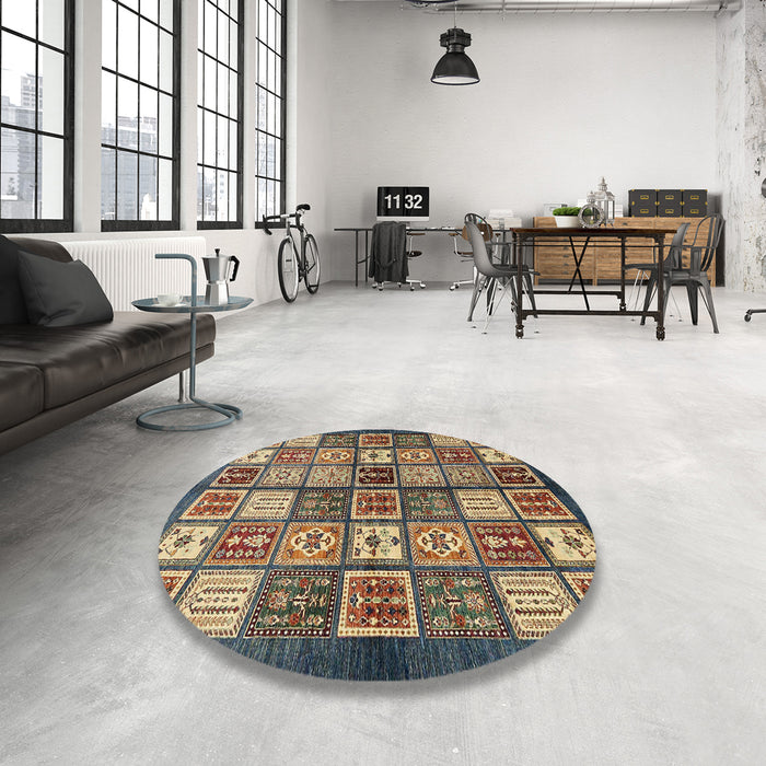 Round Abstract Dark Brown Modern Rug in a Office, abs647