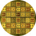 Round Machine Washable Abstract Yellow Modern Rug, wshabs647yw