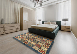 Abstract Dark Brown Modern Rug in a Bedroom, abs647
