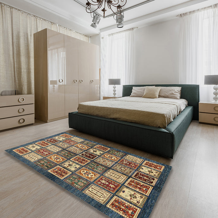 Machine Washable Abstract Dark Brown Rug in a Bedroom, wshabs647