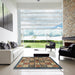 Square Abstract Dark Brown Modern Rug in a Living Room, abs647