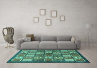 Machine Washable Abstract Turquoise Modern Rug, wshabs647turq