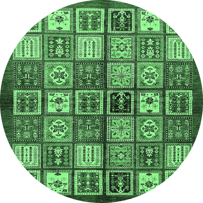 Round Machine Washable Abstract Emerald Green Modern Area Rugs, wshabs647emgrn